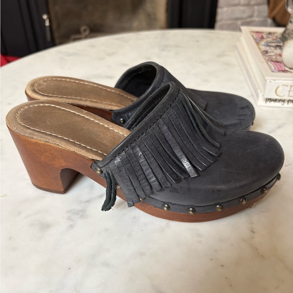 Fringe Studded Leather Mules - Blue - Picture 4 of 10